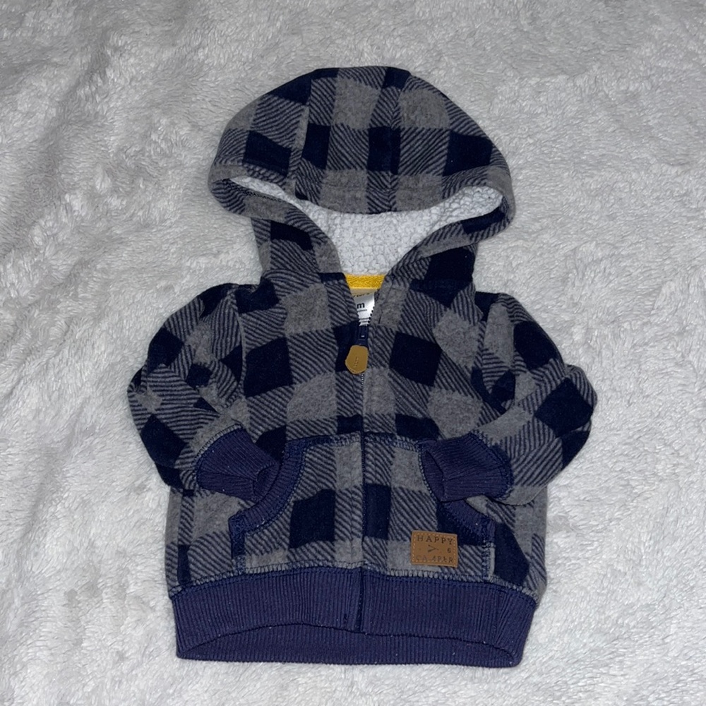 carters happy camper plaid hooded zip up sweater